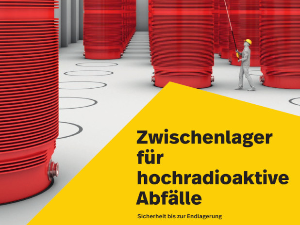 Cover der Broschüre: Zwischenlager für hochradioaktive Abfälle. Sicherheit bis zur Endlagerung